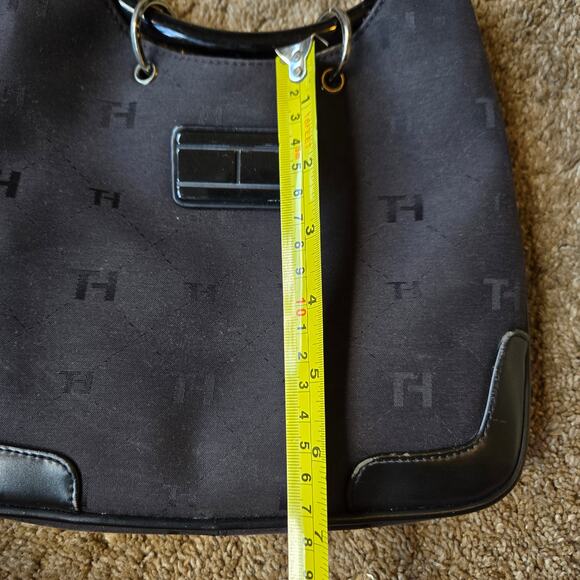 Tommy Hilfiger Y2K Black Handbag Ring Handle Ring Canvas Streetwear Club - Picture 8 of 9